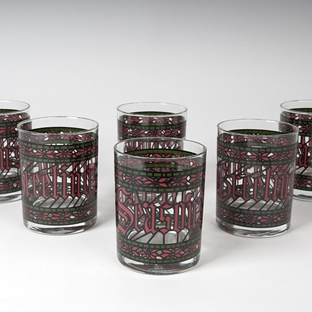 Houze Vintage Season's Greeting Glass Tumblers (Set of 6)